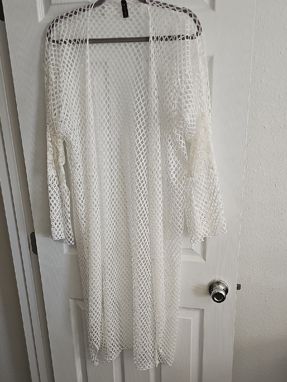KIMBERLY C. White Crochet Open-Front Duster Cardigan